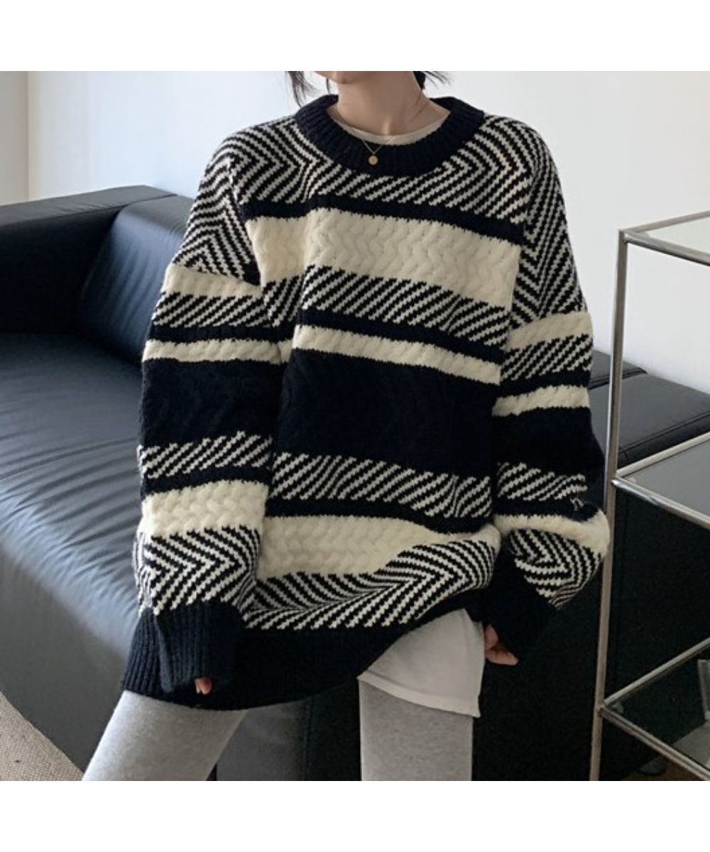 ざっくりランダムなジャガード編みがかわいい ニット 長袖 プルオーバー トップス ボーダー バイカラー ランダムボーダー夏 夏服 韓国ファッション ざっくりランダムなジャガード編みがかわいい ニット 長袖 プルオーバー トップス ボーダー バイカラー ランダムボーダー夏 夏服 韓国ファッション
