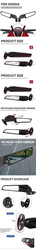 ホンダcbr650r f cbr1000rrrbr 190 250 300 400 500 600 rrrrモーターサイクル用の調整可能な回転式バックミラー L with Light
