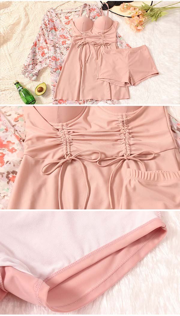 3点セット ワンピース水着 服みたいな ぽっちゃり 水着 レディース Ｕバック ショートパンツ 大きいサイズ セット水着 韓国 可愛い トップス付き フリル 痩せ見え 体型カバー 温泉 ビーチ プール