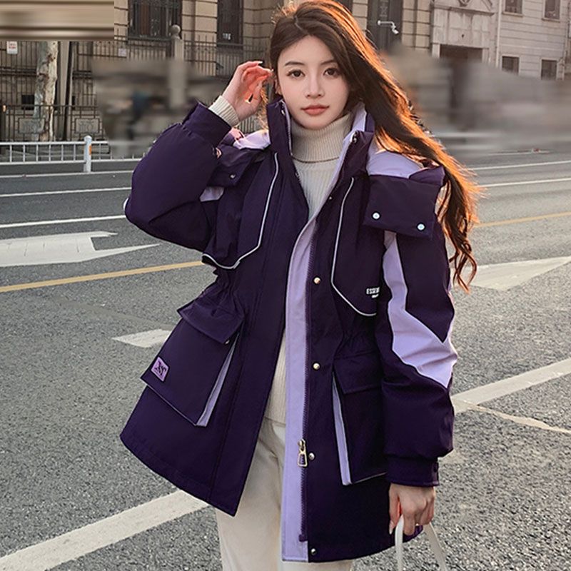 2023冬の新型の中長型パイクダウンジャケット冬の小柄な腰と帽子を収めた突撃服保温コート