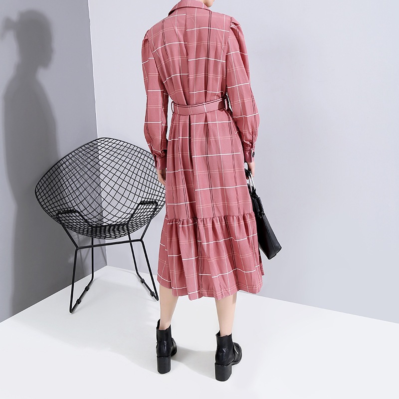 レトロ風 ワンピース 長袖 春 ロング aライン シャツワンピース aライン Aライン フレア ミモレ ミモレ丈 ロング ロング丈 7分丈 ミディアム丈 ミドル丈 レギュラー丈 Vネック 襟付き フレ