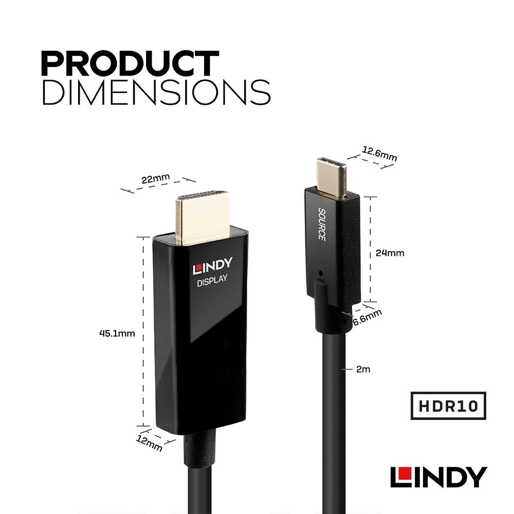 【43292】 LINDY 2m USB3.1 Type-C to HDMI 2.0 HDR アクティブ変換ケーブル 【43292】 LINDY 2m USB3.1 Type-C to HDMI 2.0 HDR アクティブ変換ケーブル