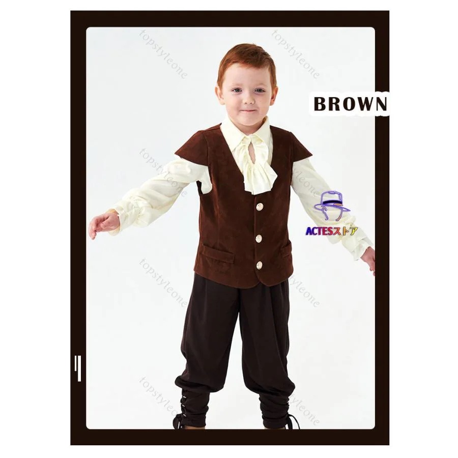 ハロウィン コスプレ 衣装 男の子フォーマル 英国スーツ キッズ 千鳥格子のニッカボッカ3点セット ニッカポッカ 子供服 ベロア 茶色 入学式 発表会 結婚式 七五