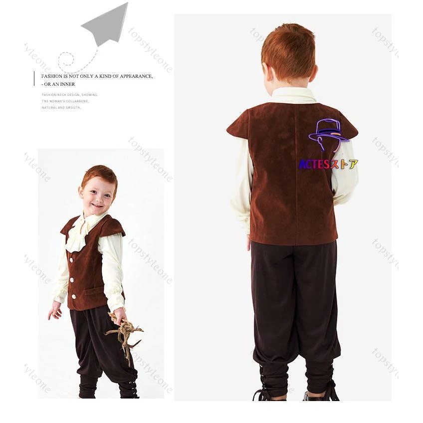 ハロウィン コスプレ 衣装 男の子フォーマル 英国スーツ キッズ 千鳥格子のニッカボッカ3点セット ニッカポッカ 子供服 ベロア 茶色 入学式 発表会 結婚式 七五