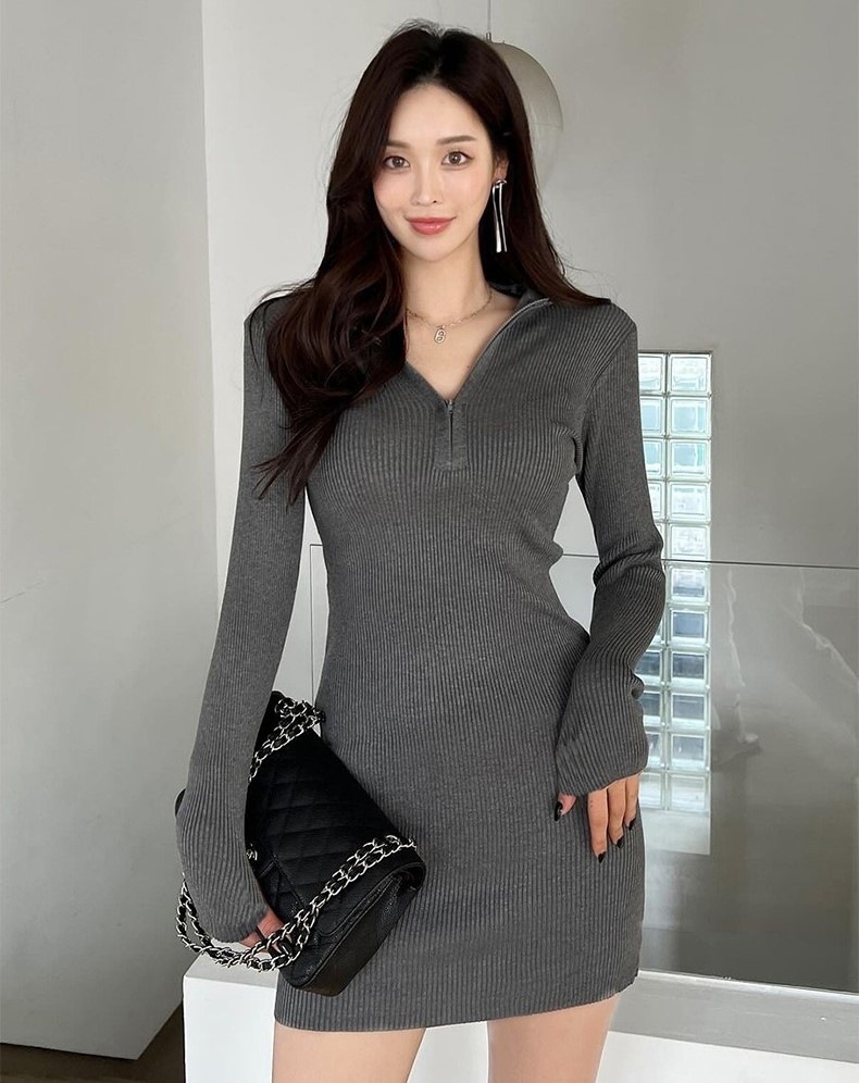 ニットワンピース タイトワンピ セクシー ワンピース ボディコン レディース ミニ タイト 胸元 ショート丈 Vネック ハイネック 長袖 リブ シンプル 大人 おしゃれ お洒落 秋 冬 デート