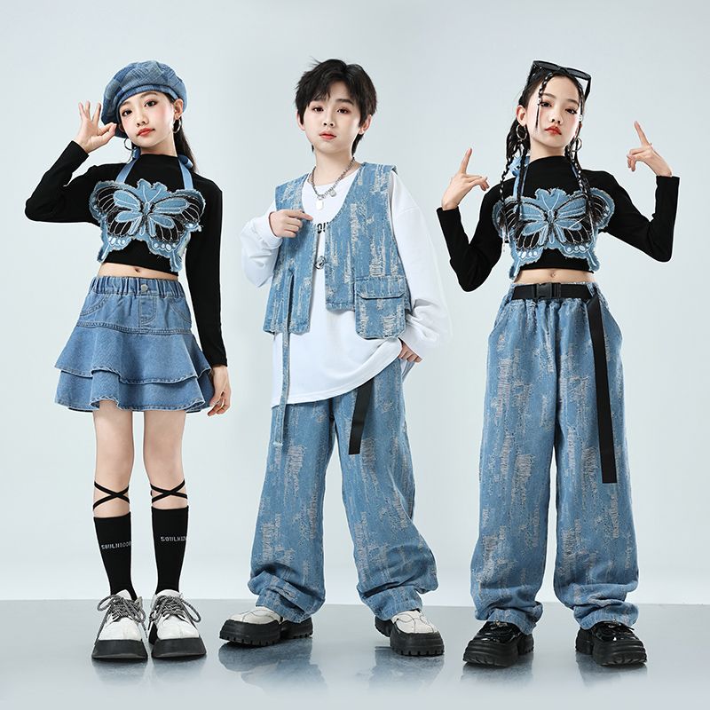 【90% 好評価率】子供街舞演出服男女童カウボーイセットジャズダンスhiphop舞台ショーファッション服長袖