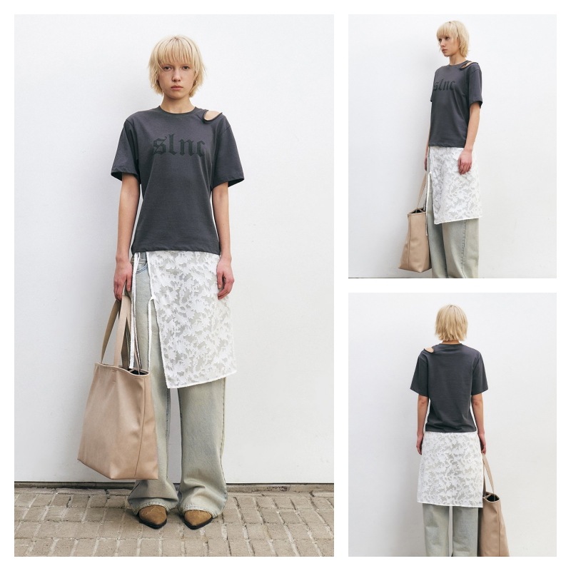 【INSILENCE】 SLNC CUT-OUT T-SHIRT : CHARCOAL