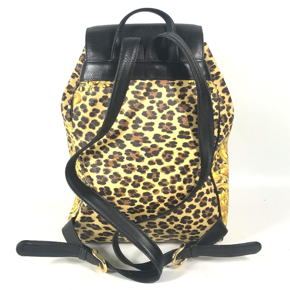 リュックサック レオパード 豹 ヒョウ ヴィンテージ バックパック カバン レザー/PVC イエロー