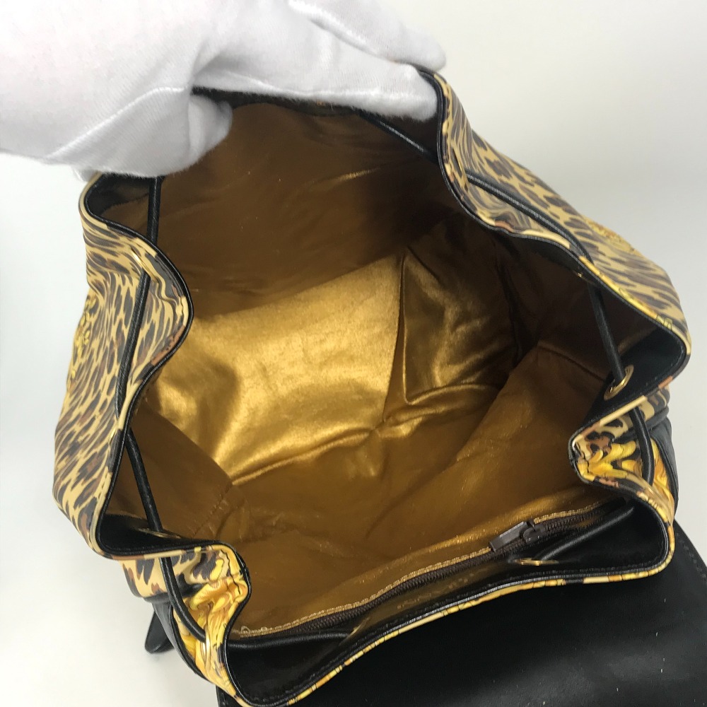 リュックサック レオパード 豹 ヒョウ ヴィンテージ バックパック カバン レザー/PVC イエロー