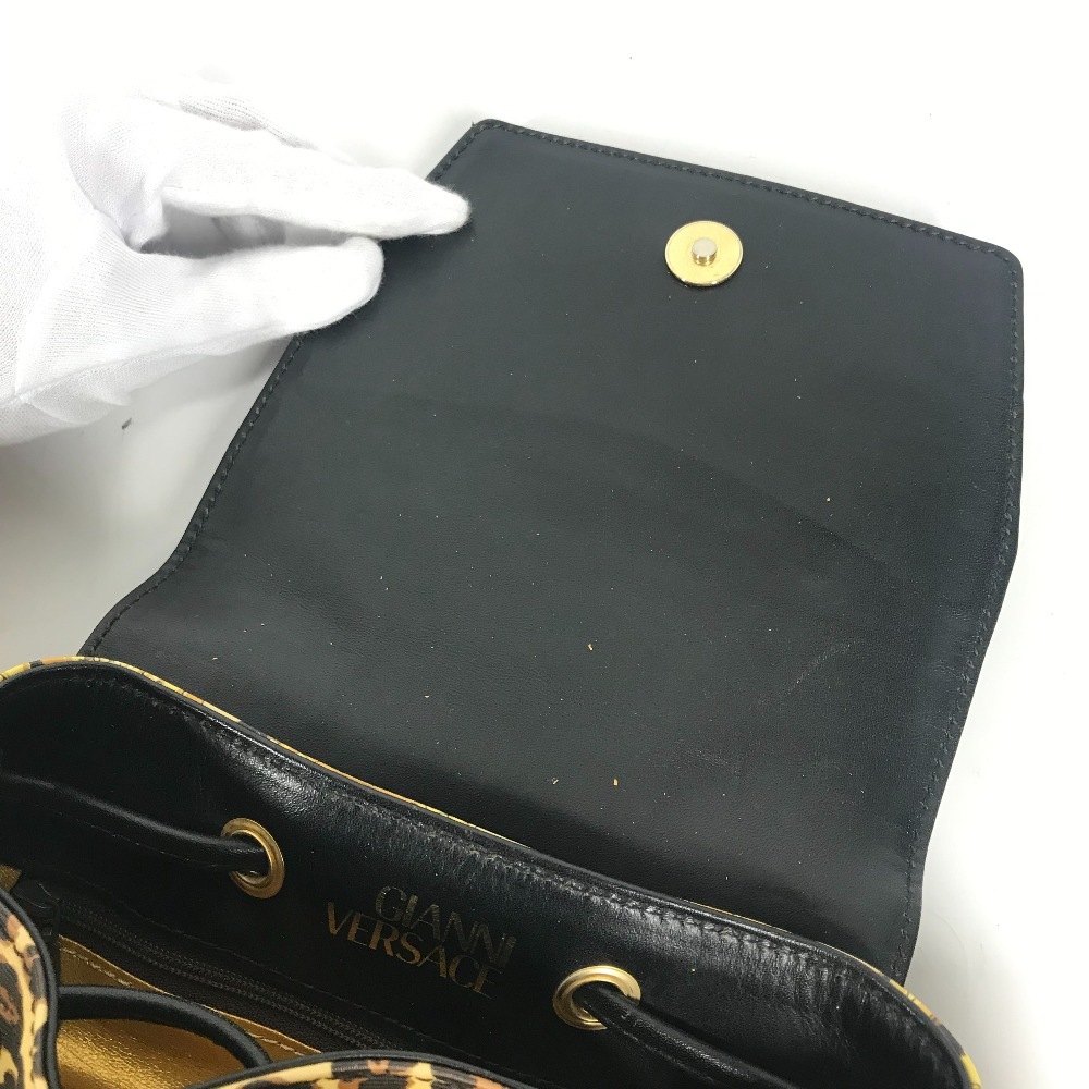 リュックサック レオパード 豹 ヒョウ ヴィンテージ バックパック カバン レザー/PVC イエロー