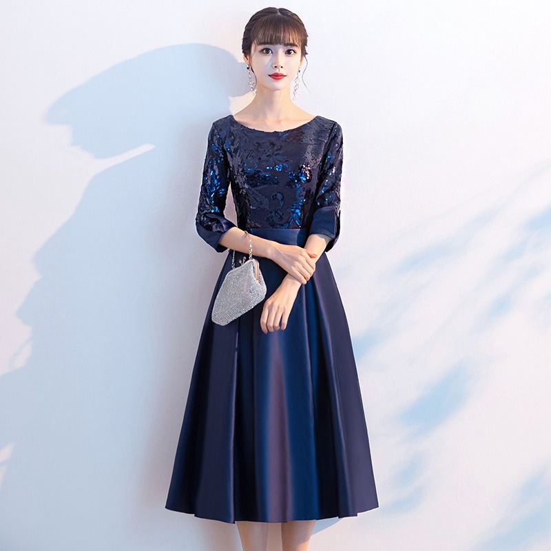 パーティードレス 結婚式 ワンピース キラキラ スパンコール付き