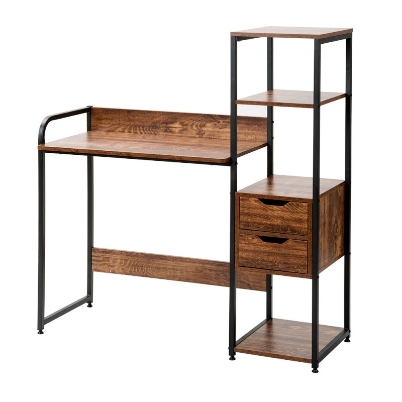 パソコンデスク サイドデスク 引き出し付き 3段シェルフ付 パソコン