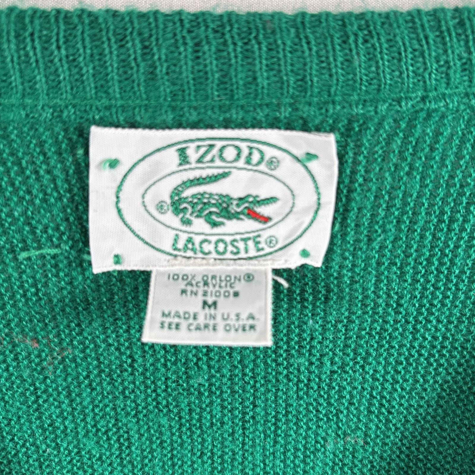 古着 アイゾッドラコステ IZOD LACOSTE USA製 アクリルニットセーター ワンポイントロゴ Vネック M グリーン メンズ