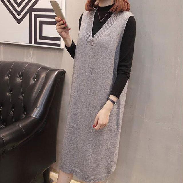 ワンピース 秋新作 新作 送料無料 ジャンスカ ジャンパースカート ひざ丈 ミドル丈 ノースリブ vネック カジュアル フォーマル オフェス 通学 ゆったり カジュアル 秋服 秋冬