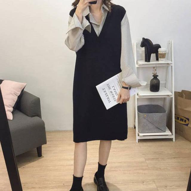 ワンピース 秋新作 新作 送料無料 ジャンスカ ジャンパースカート ひざ丈 ミドル丈 ノースリブ vネック カジュアル フォーマル オフェス 通学 ゆったり カジュアル 秋服 秋冬