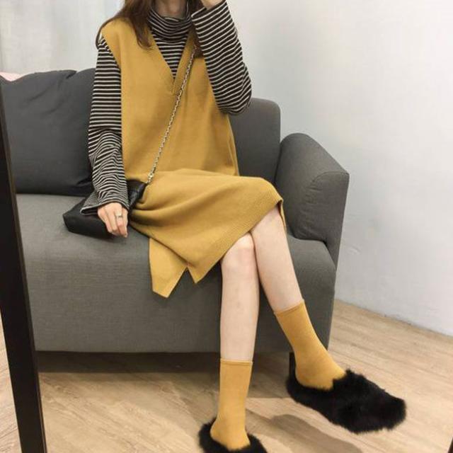 ワンピース 秋新作 新作 送料無料 ジャンスカ ジャンパースカート ひざ丈 ミドル丈 ノースリブ vネック カジュアル フォーマル オフェス 通学 ゆったり カジュアル 秋服 秋冬