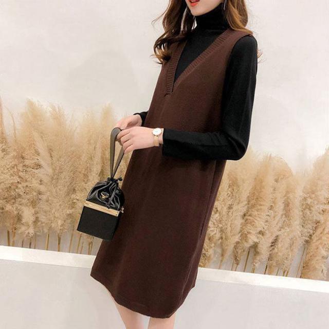 ワンピース 秋新作 新作 送料無料 ジャンスカ ジャンパースカート ひざ丈 ミドル丈 ノースリブ vネック カジュアル フォーマル オフェス 通学 ゆったり カジュアル 秋服 秋冬