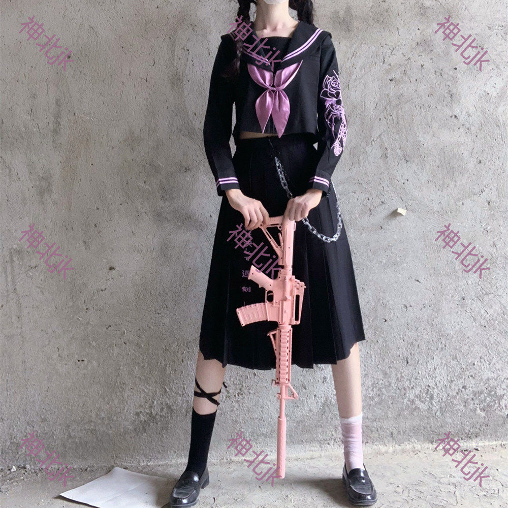 JK制服セットJK制服ロングドレス刺繍バッドワンピース JK制服セットJK制服ロングドレス刺繍バッドワンピース