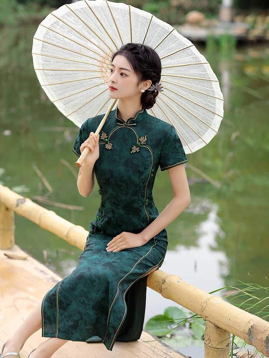 古い上海日常チャイナドレス若いスタイル改良版気質ロングドレス