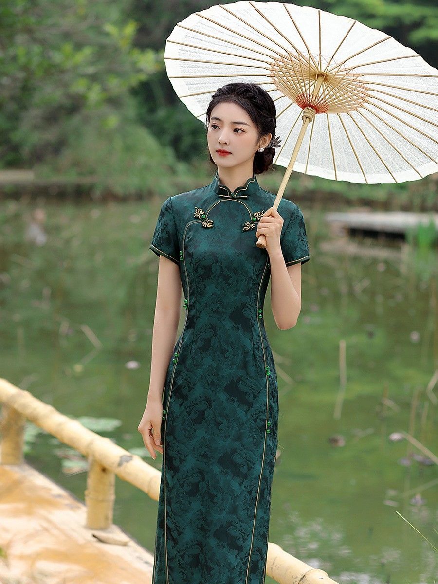 古い上海日常チャイナドレス若いスタイル改良版気質ロングドレス