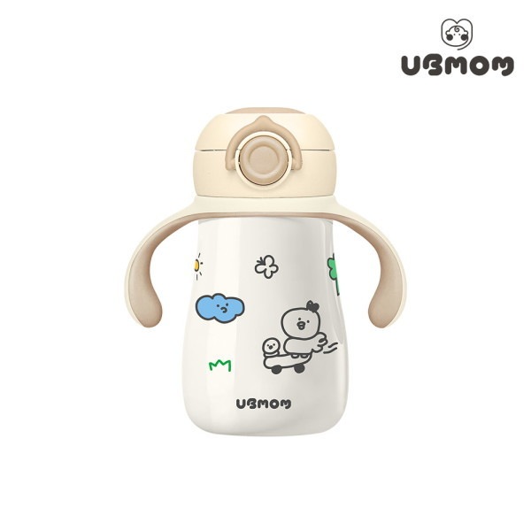 ユビマム デイリー ステンレス ワンタッチ ストローカップ (グレー/チョコ) 1P