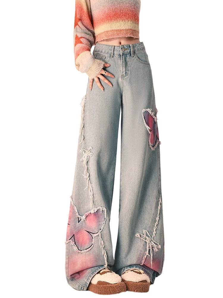 24 デニムパンツ ボトムス ジーンズ 韓国ファッション系スタイル ゆるダボ ジーンズ シルエットゆったり レディース カジュアル メンズライク539