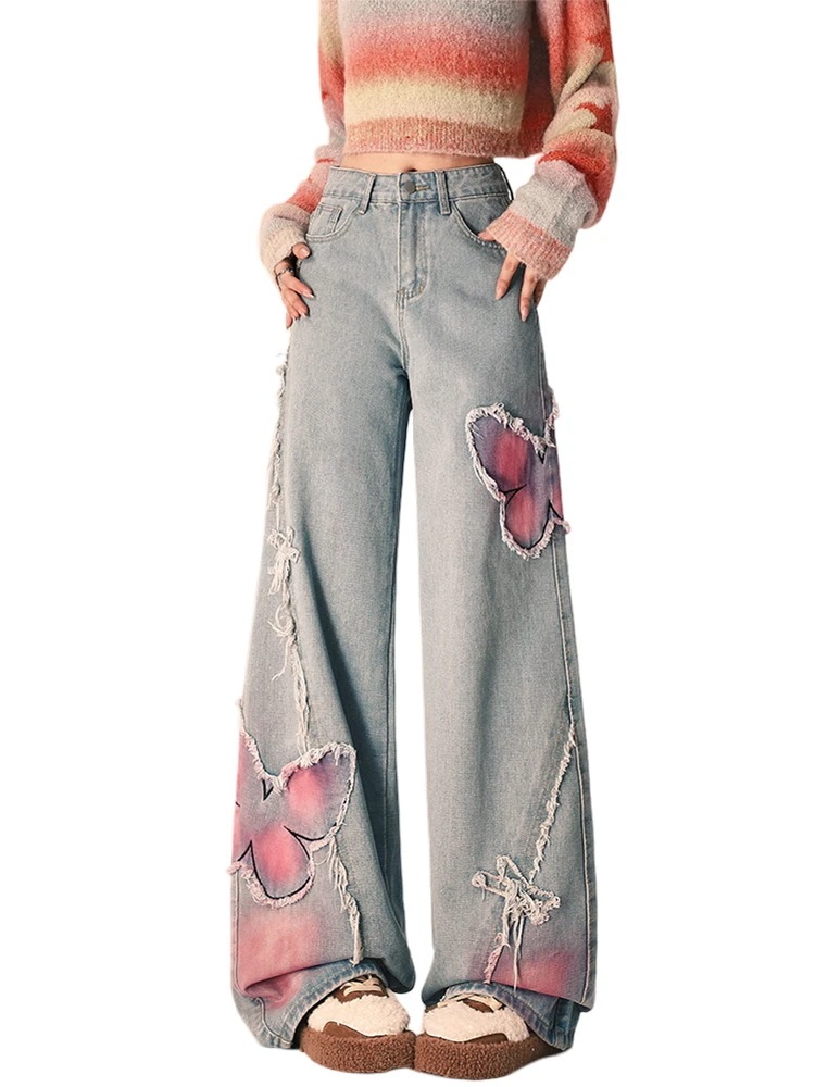 24 デニムパンツ ボトムス ジーンズ 韓国ファッション系スタイル ゆるダボ ジーンズ シルエットゆったり レディース カジュアル メンズライク539