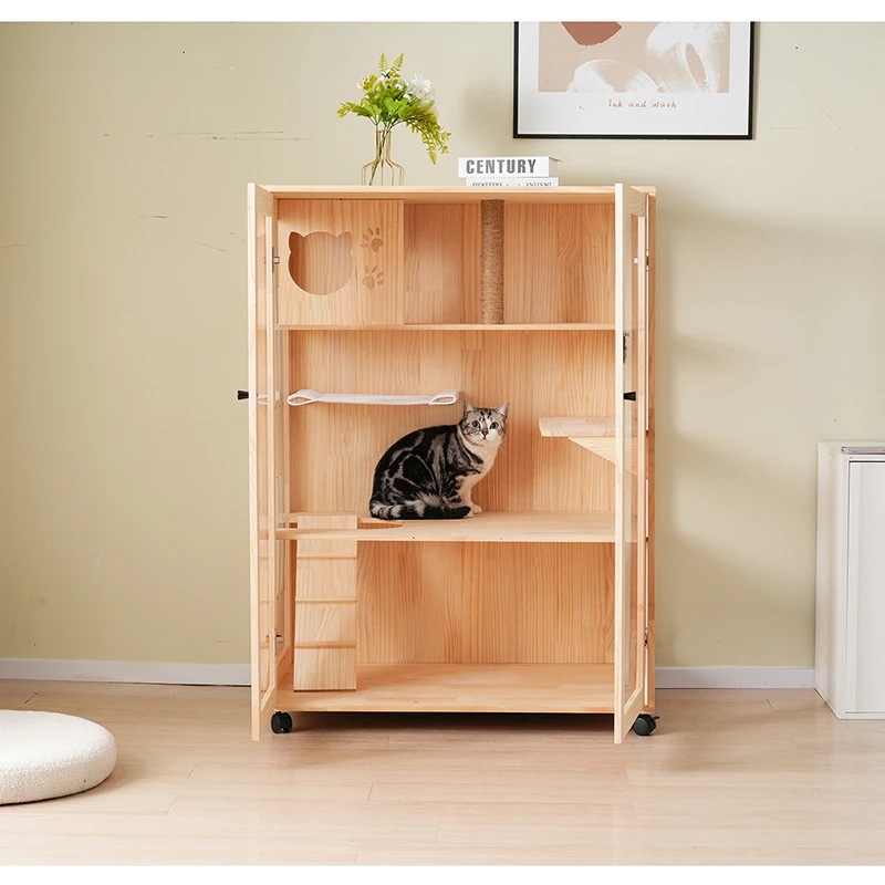 【国内即日発送】猫 ケージ キャットケージハンモック付き 木製 3段 ワイド 多頭飼い ペットケージ 隠れ家 キャスター付き 多段 留守番 保護 脱走防止 幅広い 据え置き ペット用品 おしゃれ