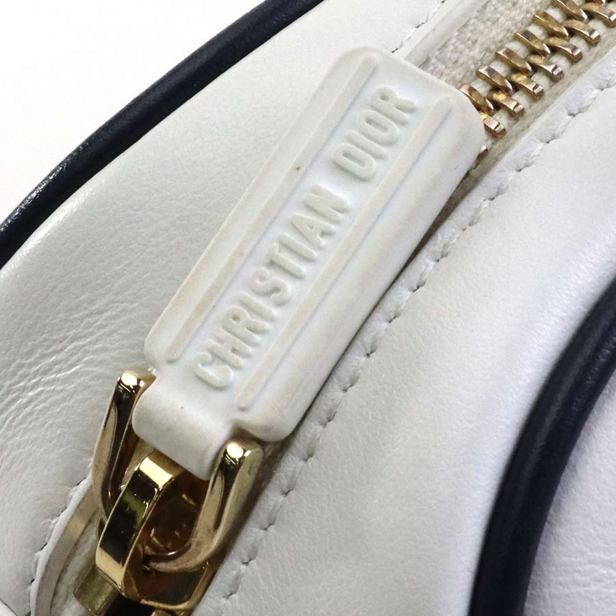 クリスチャンディオール Christian Dior ショルダーバッグ ヴァイブ スモール ボウリングバッグ レザー ホワイト×ネイビー レディース 99960k