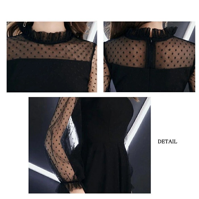 パーティードレス　結婚式 ワンピース 水玉柄　ドット柄 ロングドレス パーティードレス 袖あり 長袖 ロング ドレス ピアノ 発表会 演奏会 パーティー パーティ ブライダル ウェディング 20代 3