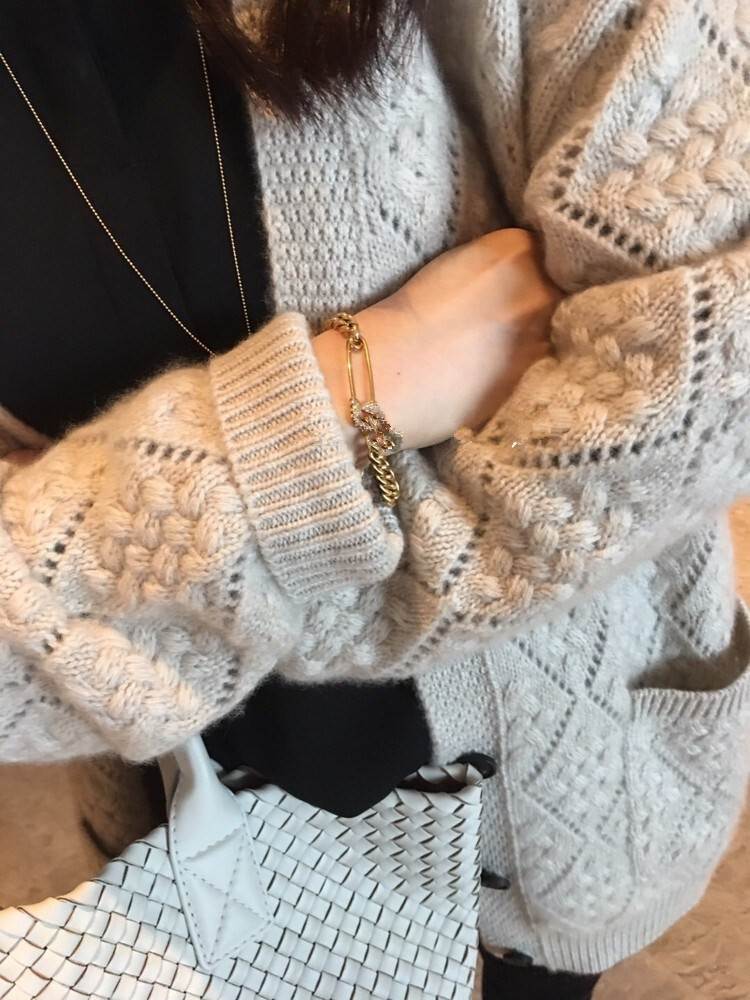 模様編み ボリューム ニット カーデ トップス カーディガン ロング