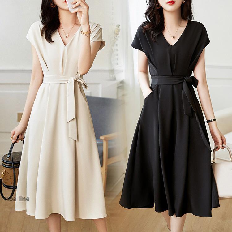 ワンピース レディース 40代 きれいめ マキシワンピース 春夏 半袖ワンピース 黒/白 Vネック リボン Aラインスカート オシャレ大人 通勤OL シンプル ワンピース レディース 40代 きれいめ マキシワンピース 春夏 半袖ワンピース 黒/白 Vネック リボン Aラインスカート オシャレ大人 通勤OL シンプル