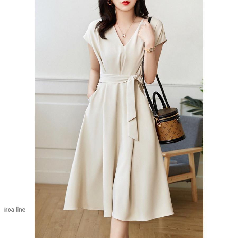 ワンピース レディース 40代 きれいめ マキシワンピース 春夏 半袖ワンピース 黒/白 Vネック リボン Aラインスカート オシャレ大人 通勤OL シンプル ワンピース レディース 40代 きれいめ マキシワンピース 春夏 半袖ワンピース 黒/白 Vネック リボン Aラインスカート オシャレ大人 通勤OL シンプル