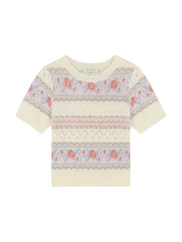 ジャカードセーター レディース 2025年秋冬新作 フレンチニッチ 中空 カジュアル 半袖トップス