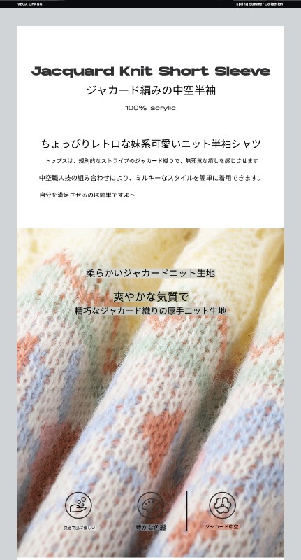 ジャカードセーター レディース 2025年秋冬新作 フレンチニッチ 中空 カジュアル 半袖トップス