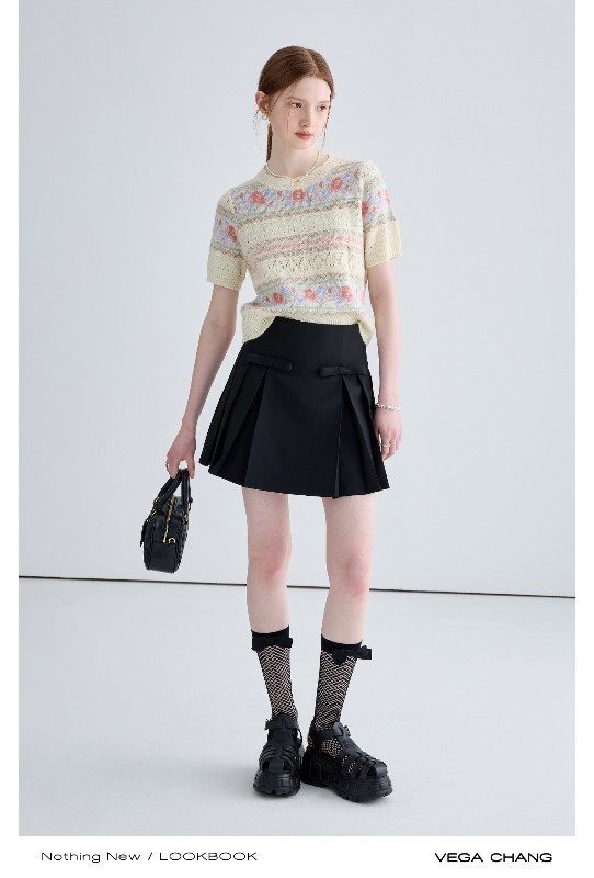 ジャカードセーター レディース 2025年秋冬新作 フレンチニッチ 中空 カジュアル 半袖トップス