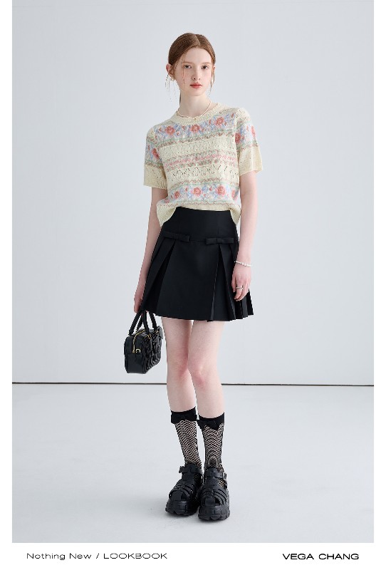 ジャカードセーター レディース 2025年秋冬新作 フレンチニッチ 中空 カジュアル 半袖トップス