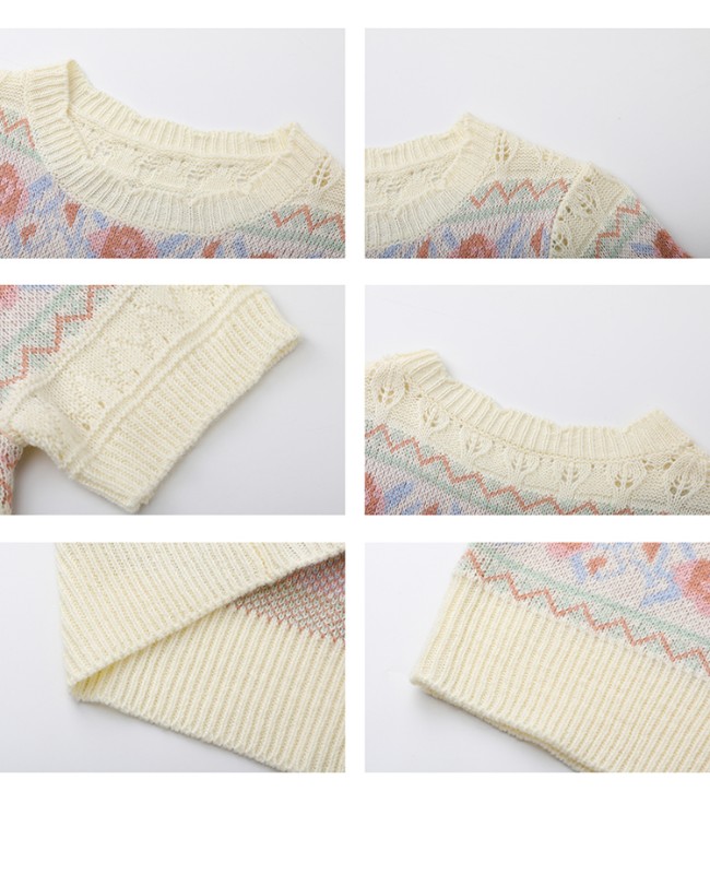 ジャカードセーター レディース 2025年秋冬新作 フレンチニッチ 中空 カジュアル 半袖トップス