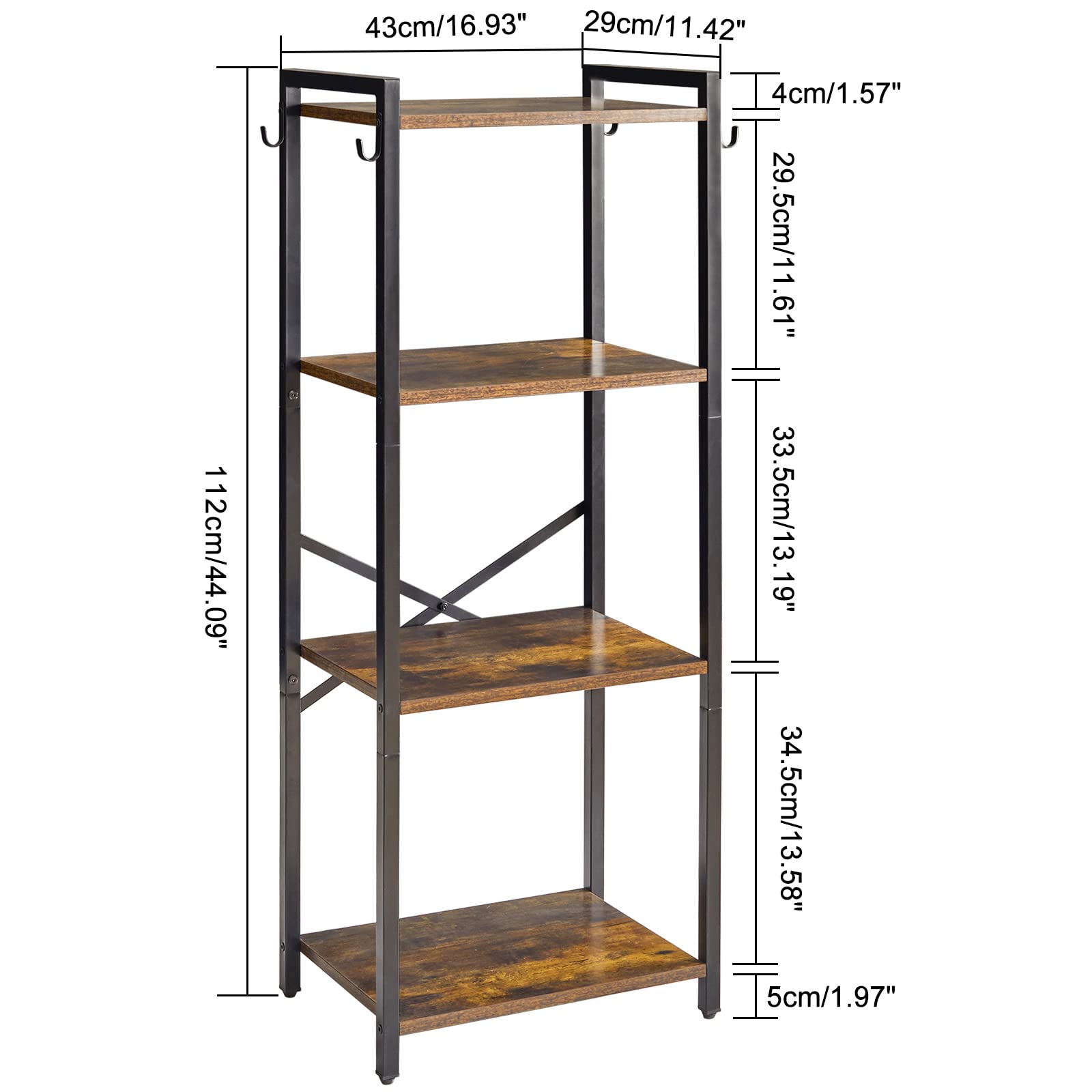 YMYNY本棚 4層収納ラック プラントラック スチールフレーム付き収納ラック リビングルーム オフ ィス 書斎 廊下 インダストリアルスタイル 素朴な茶色と黒 JPHBC004H YMYNY本棚 4層収納ラック プラントラック スチールフレーム付き収納ラック リビングルーム オフ ィス 書斎 廊下 インダストリアルスタイル 素朴な茶色と黒 JPHBC004H