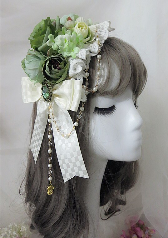 エルクロリータ若草カラーゴージャスワイルドロリータフラワーボールサイドクリップヘアバ