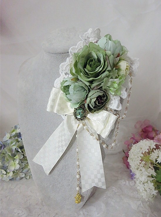 エルクロリータ若草カラーゴージャスワイルドロリータフラワーボールサイドクリップヘアバ