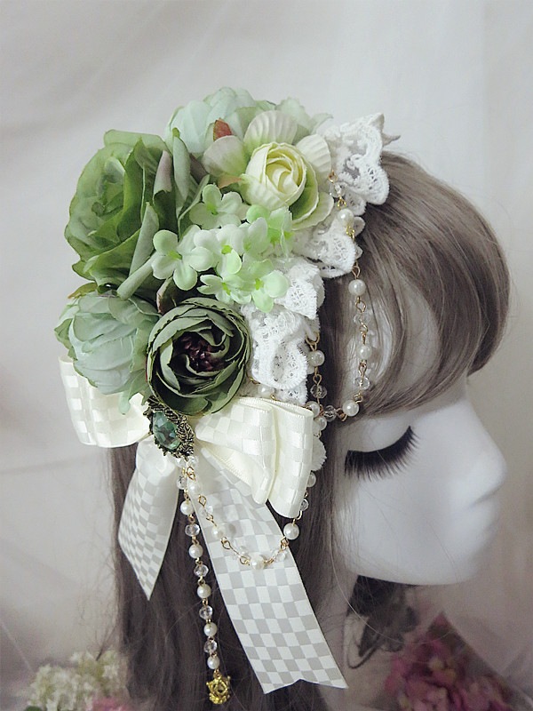 エルクロリータ若草カラーゴージャスワイルドロリータフラワーボールサイドクリップヘアバ