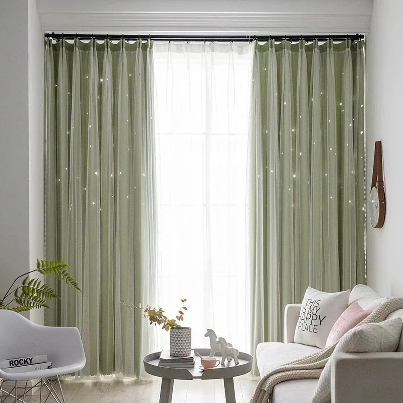 [3個セット]無料 在庫一掃 カーテン 4枚セット 17 透かし彫り星柄 イ 遮光カーテン 断熱紫外線 断凉保温効果保温 寒さを遮断する 防音 レースカーテン しくは暖か純 遮熱カーテン