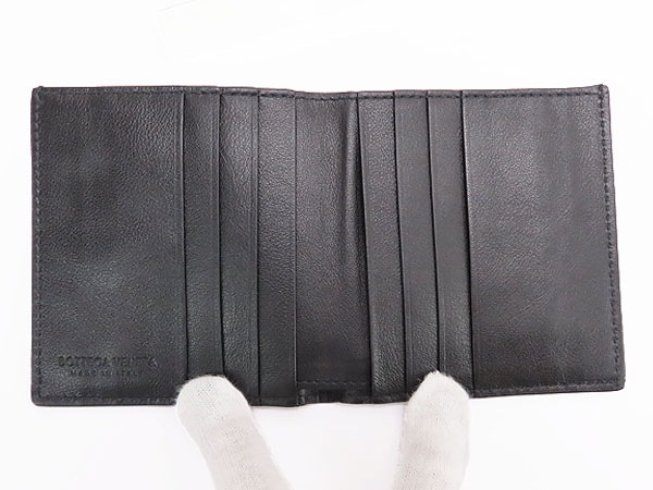 美品ボッテガヴェネタイントレチャートスパッツォラートスリム二つ折りウォレット二つ折り札入れ財布ブラッ