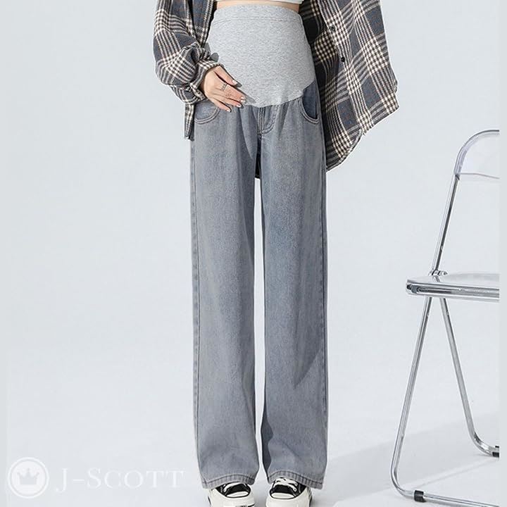 マタニティ ストレートデニム レディース パンツ 産後 ゆったり ウエストゴム アジャスター付き シワなし マタニティパンツ ビッグ 動きやすい デイリーユース(ライトブルー, XL)