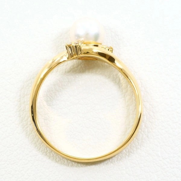 K18 18金 YG リング 13号 パール(真珠) 約6mm ダイヤ 0.03 ジュエリー 中古