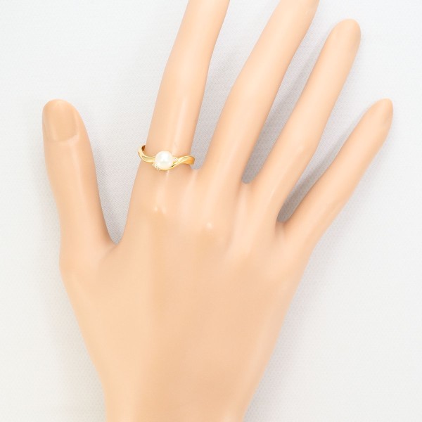 K18 18金 YG リング 13号 パール(真珠) 約6mm ダイヤ 0.03 ジュエリー 中古