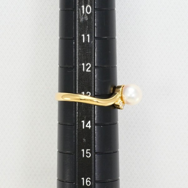 K18 18金 YG リング 13号 パール(真珠) 約6mm ダイヤ 0.03 ジュエリー 中古