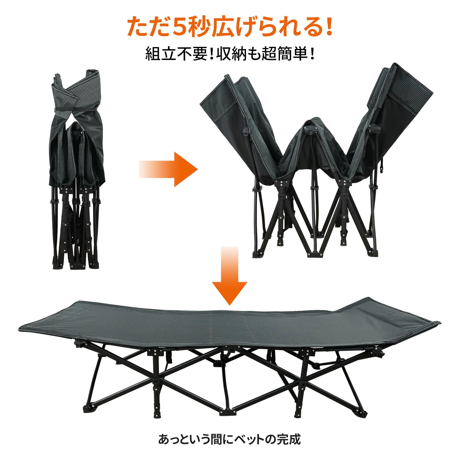 折りたたみベッド キャンプベッド こっと アウトドアベッド 簡易ベッド 組立不要 収納便利 耐荷重160kg 通気性 軽量 収納カバー付き