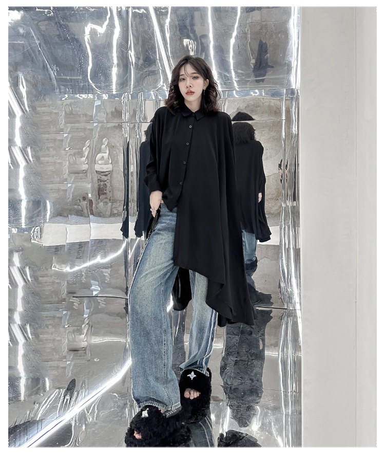 【J.Fashion】 2025秋 前短後長 ロングブラウス 不規則裾 おしゃれ レディース ロングシャツ チュニック 関連商品購入可能 メガ割